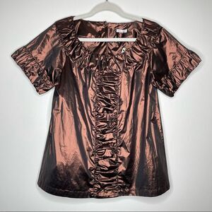 Walter‎ Brown Metallic Ruffle Short Sleeve Blouse Top